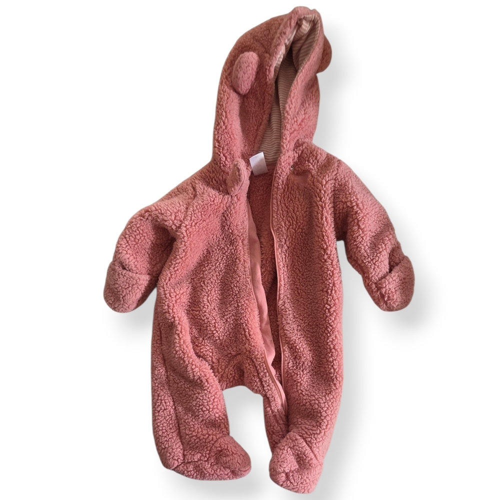 Just One You by Carter’s Pink Sherpa Bear Ear Hooded Pram Bunting Suit 3M - Picture 5 of 6